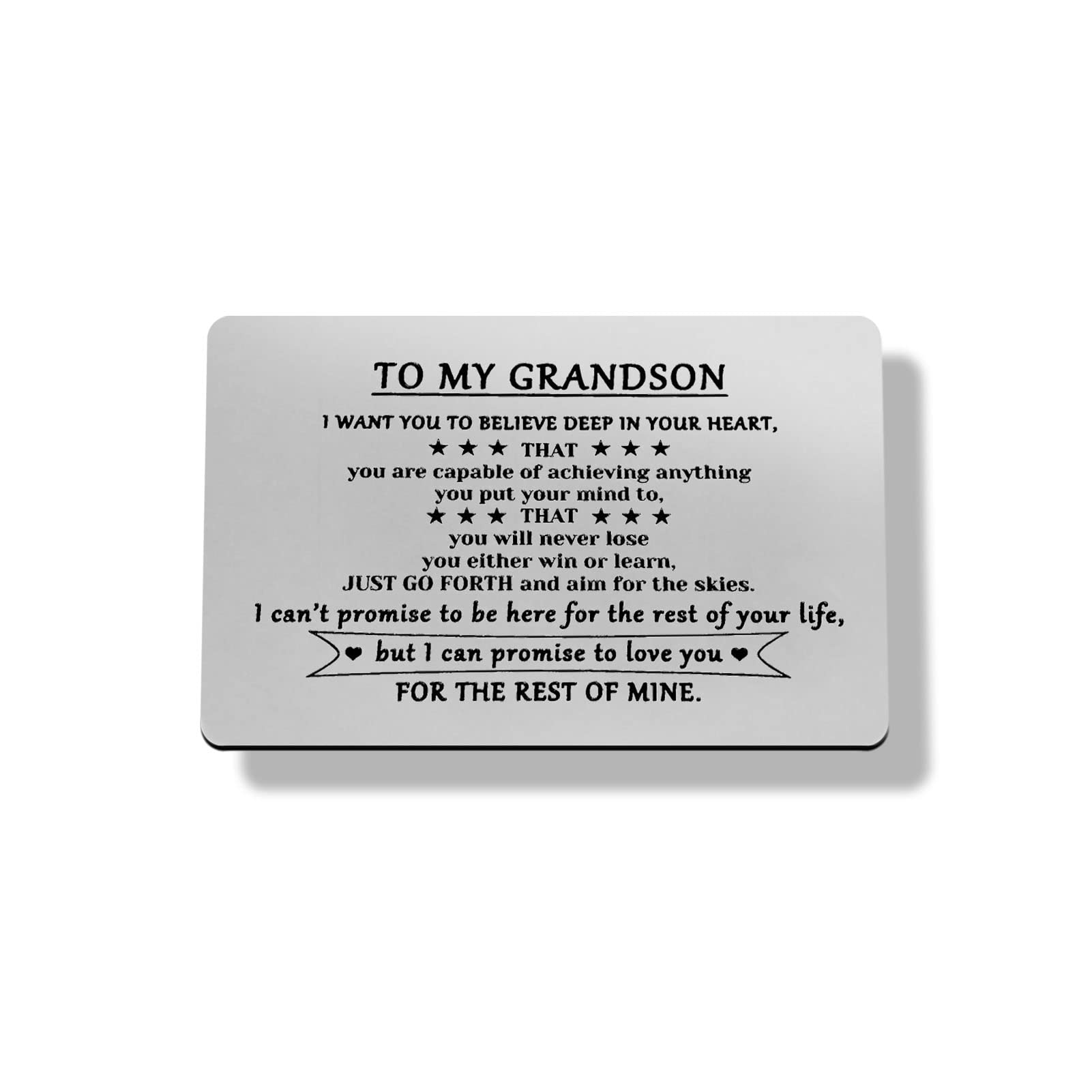 Grandson Gift Wallet Card Insert from Grandma Grandpa To My Grandson Gifts from Grandparents Inspirational Engraved Metal Wallet Card from Grandmother Grandfather Birthday Graduation present
