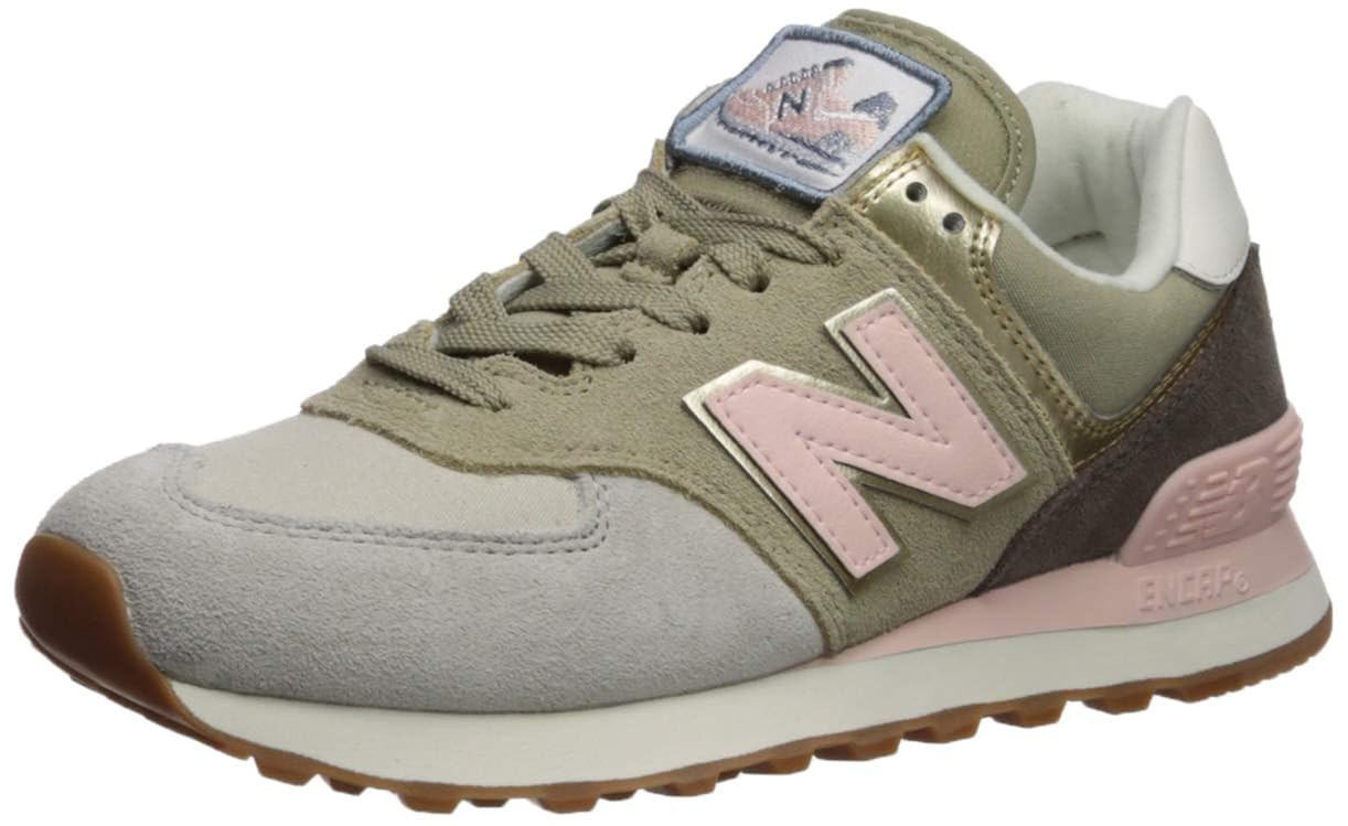 Amazon.com | New Balance Classics Women's 574 Metallic Patch Light Cliff Grey/Light Gold 8 Wide 