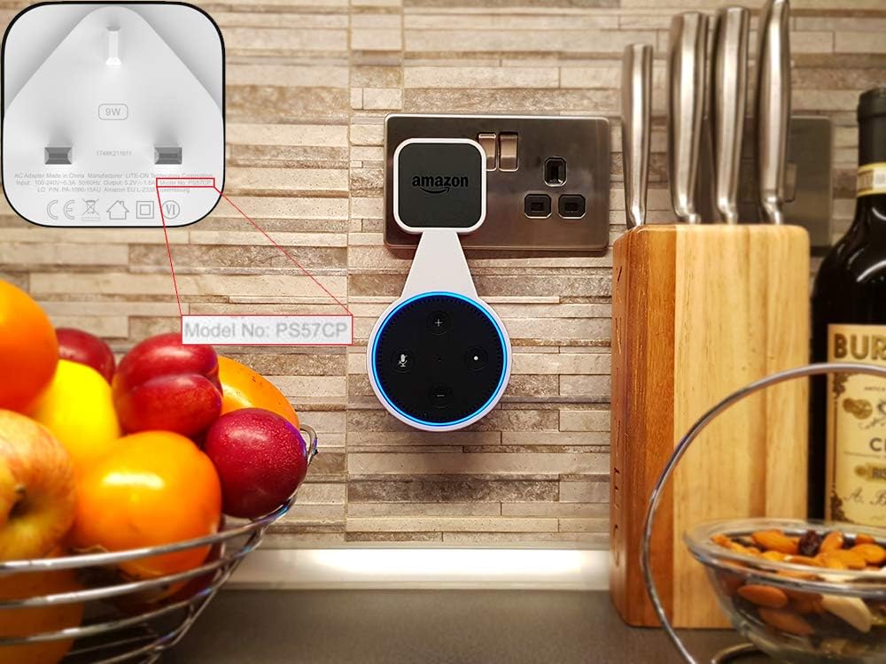 Echo Dot 2 Wall Mount - White Raindrop Power Socket Mount for Amazon Echo Dot 2 - PS57CP adapter only