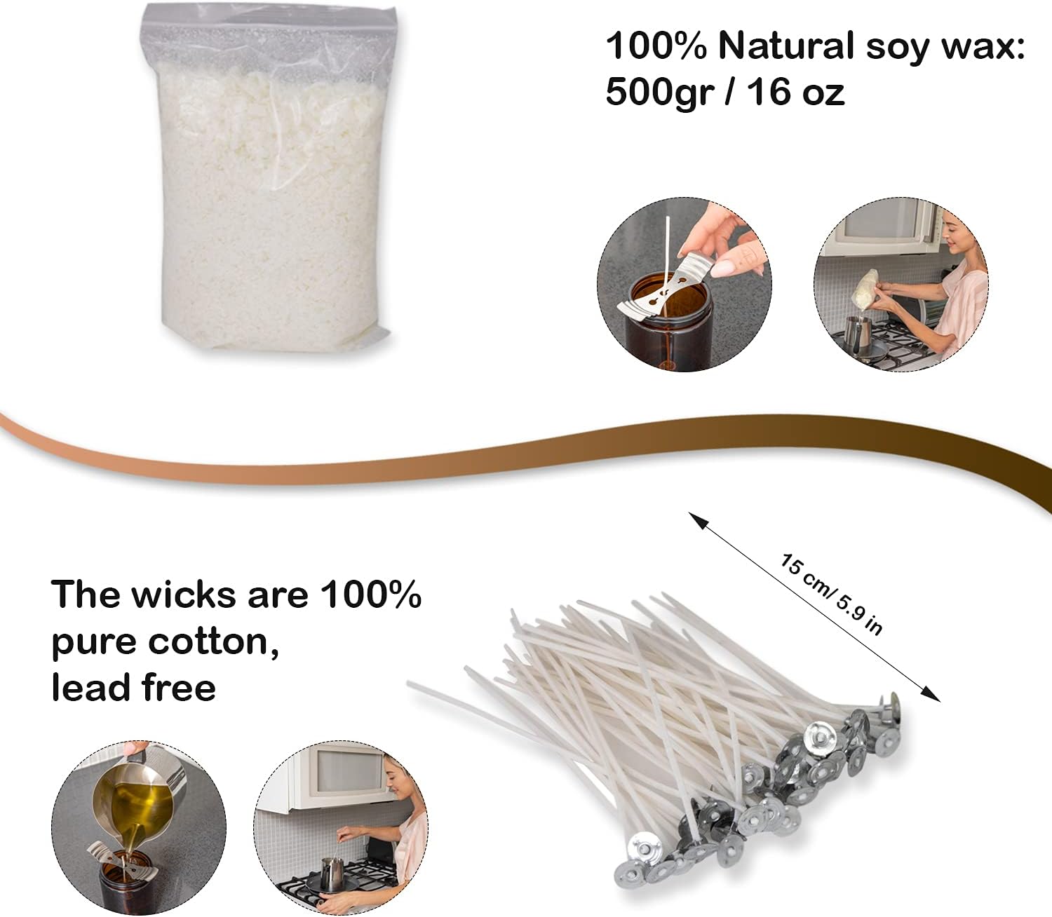 Stellar Art – Soy Wax DIY Candle Craft Tools, Candle Making Supplies for Beginners. The Kit Includes 1500ml Melting and Pouring Pot, Natural Soy Wax, A Spoon, Cotton Wicks, Wick Holders and Stickers.