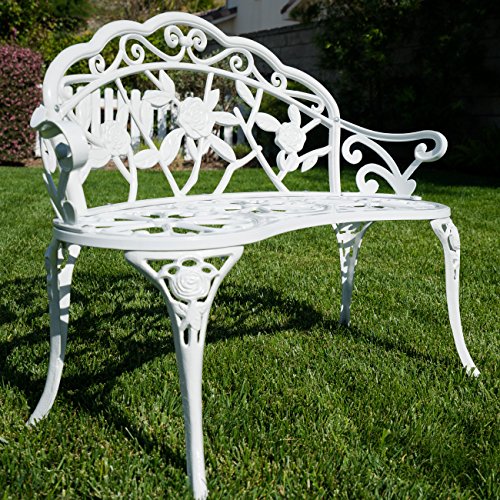 Cast Iron Antique Rose Style Design Outdoor Patio Garden Park Bench