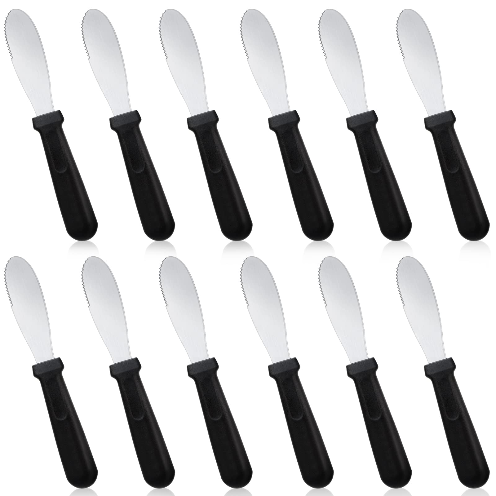 Photo 1 of 12 Pcs Butter Spreader Knives Wide Blade Stainless Steel Cheese Spreader Knife Black Plastic Handle Slicing or Spreading Knife for Slicing Bread Cream Sandwich Condiment Kitchen 9.1 Inch