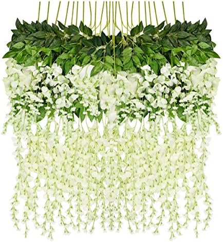 iHomer 12 Piece Artificial Fake Wisteria Vine Rattan, White