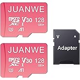 JUANWE 128GB Micro SD Card 2 Pack 128GB TF Card with Adapter, microSDXC Memory Card for Camera, Drone, U3, A1, V30, 4K UHD, UHS-I, SD Card