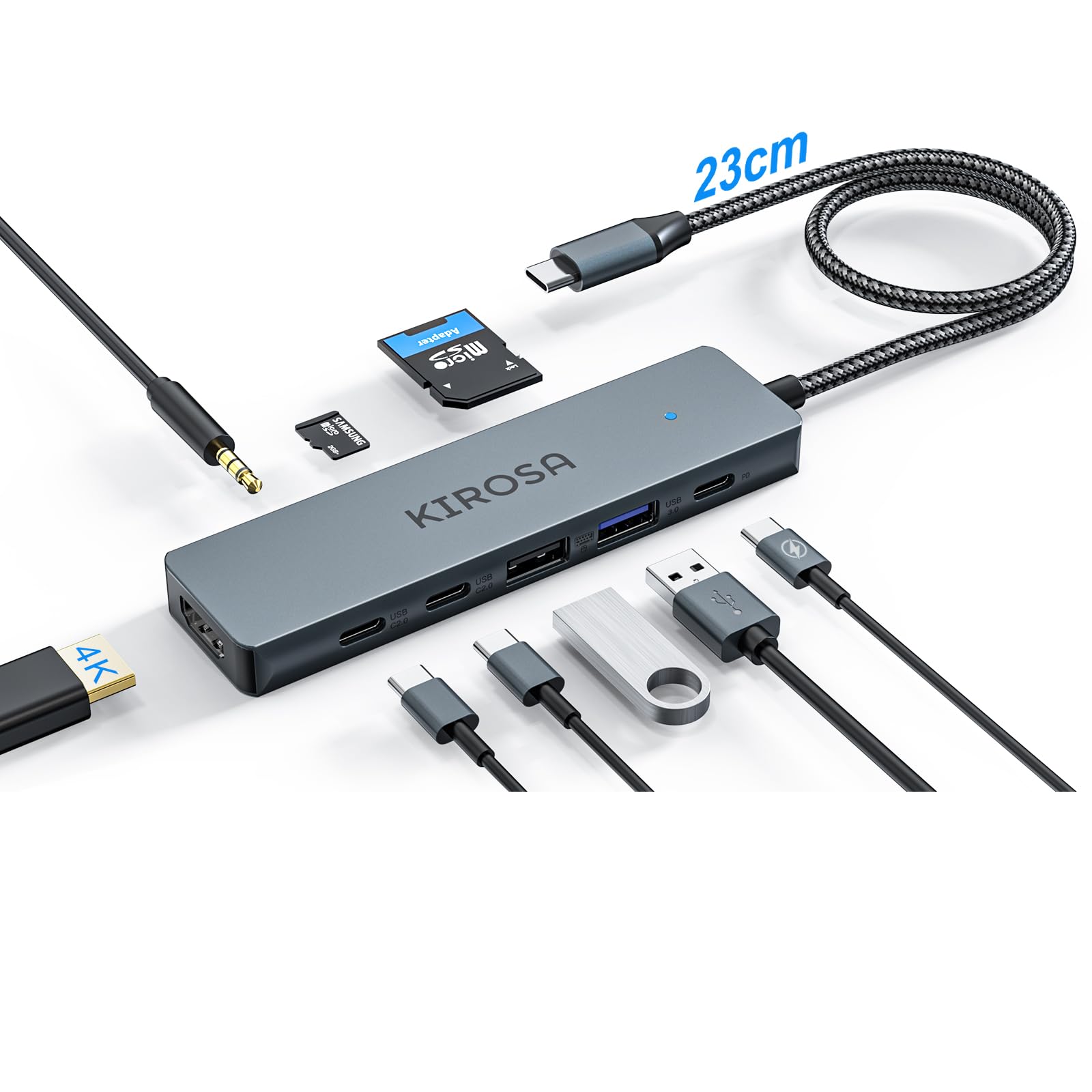 Photo 1 of 9IN1 USB C Hub Multiport Adapter for MacBook Pro Air: KIROSA USB C to 4K HDMI Hub Dongle with 100W PD USB3.0 - Portable USBC Hub Compatible with Laptops and Other Type C Devices