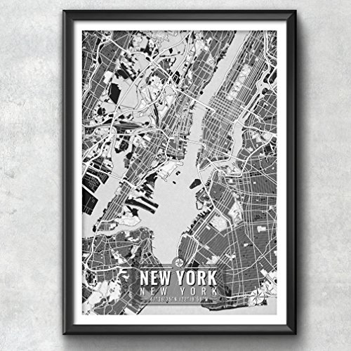 New York Map with Coordinates, New York Map, Map Art, Map Print, New York Print, New York Art, New York Gift, New York Decor, New York, NYC