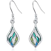 Green Leaf Earrings 925 Sterling Silver Enamel Dangle Leaf Earrings for Women Enamel Jewelry Gifts