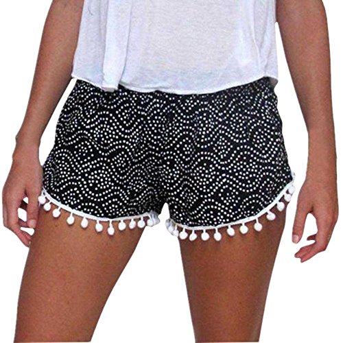 Women Tassel Shorts, Mosunx(TM) Polka Dot High Waist Casual Short Pants Summer Pants (S, Black)
