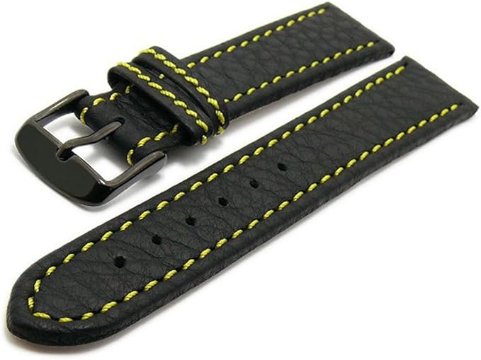 Meyhofer Uhrenarmband Tebessa 22mm schwarz gelbe Naht Schwarze Schließe