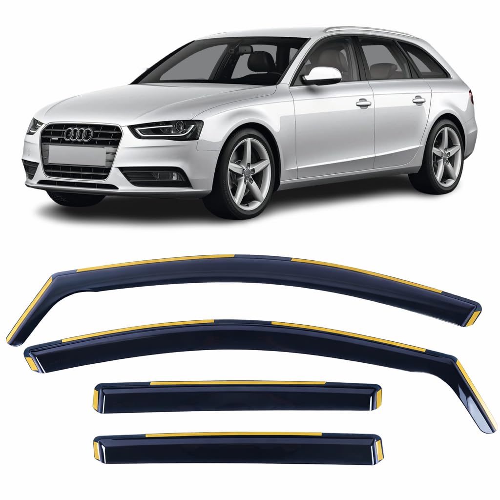 Set Of 4 Wind Deflectors For AUDI A4 AVANT S4 RS4 5 DOOR ESTATE 2009 2010 2011 2012 2013 2014 2015 In-Channel Acrylic Side Window Visors-Smoke Tinted Sun & Rain Guards Reflectors