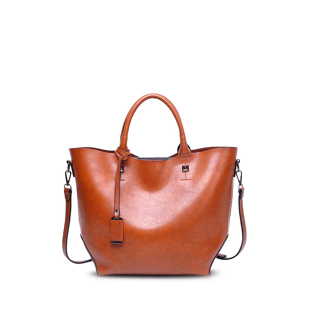 NICOLE&DORIS Fashion Women Bucket Bag Tote Handbag Shoulder Bag Messenger Large Bag Waterproof PU Leather Brown