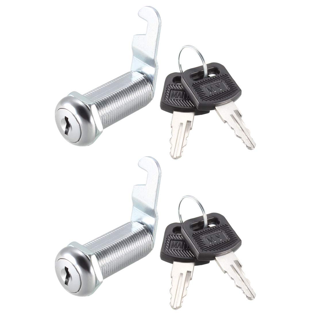 sourcing map Cam Lock 1-1/2" Cylinder Long Cabinet Locks with No.1 Cam, Fits on 1-3/8" Max Thick Panel, Keyed Different 2Pcs