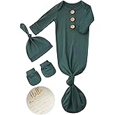 Newborn Baby Knotted Gown Headband/Hat Set Clothes Bamboo Viscose Sleep Gown with Announcement Sign