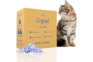 LMJP Crystal Cat Litter with Powerful Odor Control, Non-Clumping, Lasts Up to 4 Months, 17.2lb, Rapid Water Absorption, Unscented & Low Tracking Lightweight Blue & White Silica