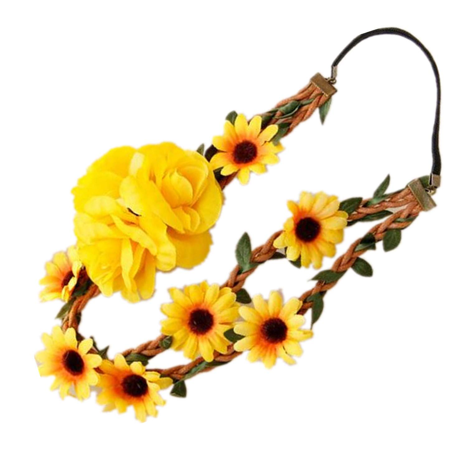 ODETOJOY Sunflower Crown Headband Halo, Sunflower Hair Wreath Headpiece, Fall Flower Girl Crow Wedding Bridal Hair Band