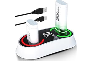 RJAD Battery Pack with Charger for Xbox Controller, 2 x 4400mWh (1500mAh) Fast Rechargeable Battery Charging Dock/Station for Xbox One, Series X/S, One S, One X, One Elite, Wireless Controller Accessory