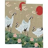 Hapuxt Hand Towels Face Towels Set of 2 Japanese Cranes Lotuses Asian Oriental Style Soft Comfortable Polyester Microfiber Fast Water Absorbent Towels for Bathroom Kitchen 30X15 Inch