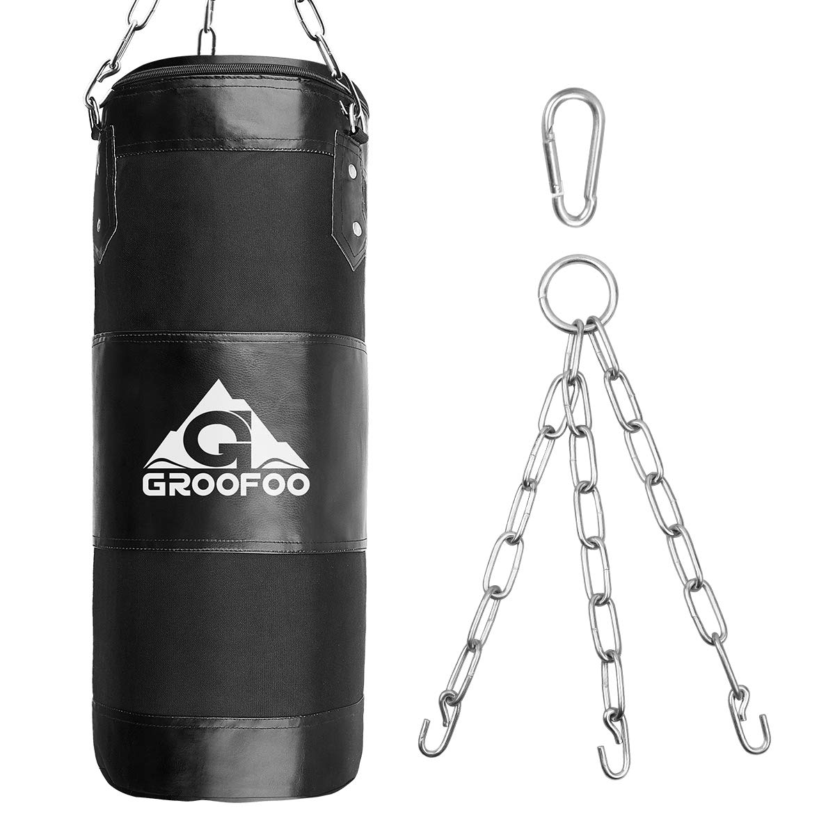 Boxing Bag, GROOFOO 80x28CM Heavy Duty Oxford Punching Bag for Kids and Adults, UNFILLED Bag with Mount Chain for Boxing Training MMA Muay Thai - Black