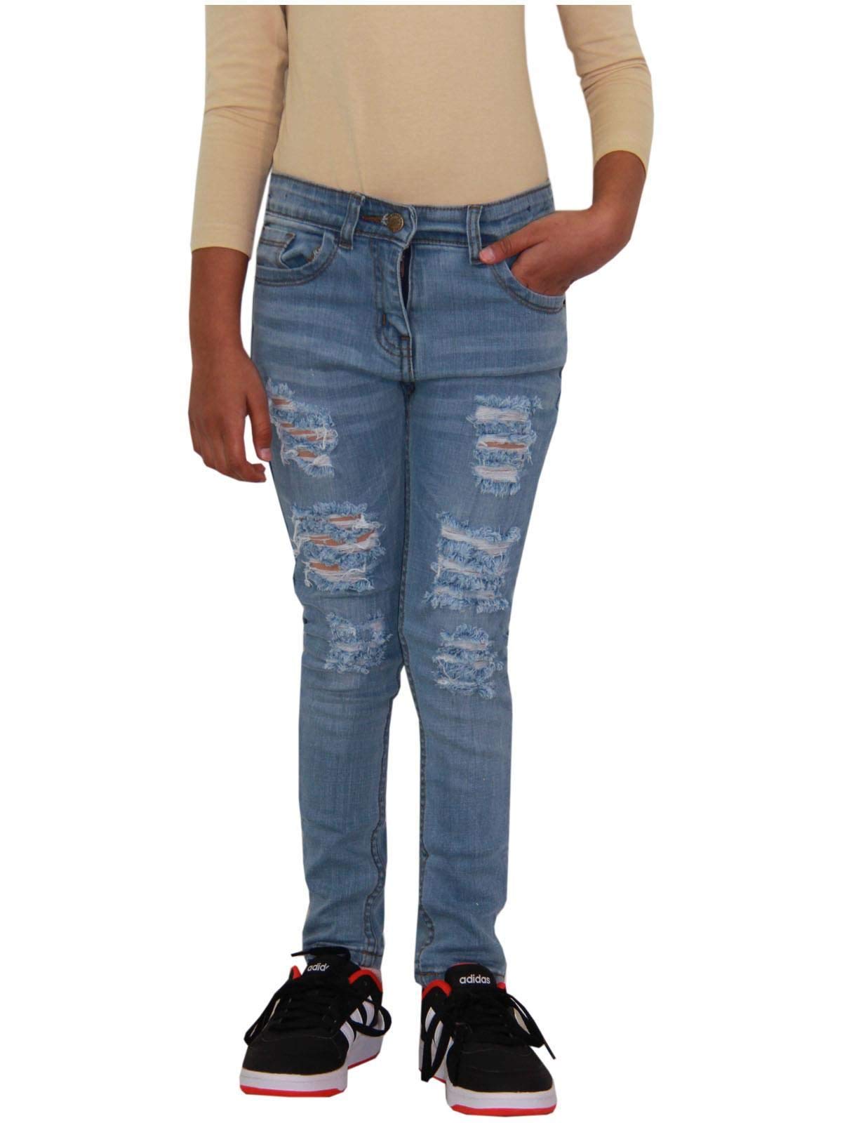 Kids Girls Skinny Jeans Denim Ripped Fashion Stretchy Pants Jeggings 3-14 Years