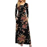 DB MOON Women Casual Long Sleeve Maxi Dresses Empire Waist Long Dress with Pockets