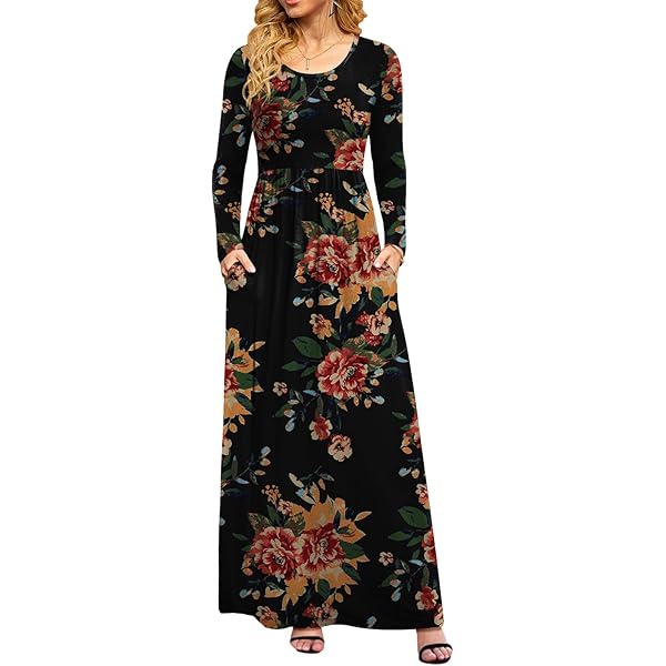 VIISHOW Women's Long Sleeve Floral Dress Loose Plain Maxi Dresses Casual Long Dresses with Pockets(Brown Floral Black,X-Small) at Amazon Women's Clothing store VIISHOW Women's Long Sleeve Floral Dress Loose Plain Maxi Dresses Casual Long Dresses with Pockets(Brown Floral Black,X-Small) at Amazon Women's Clothing store