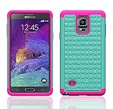 Galaxy Note 4 Case - Galaxy Wireless Samsung Note 4 Dual Layer Diamond Rhinestone Hybrid - Shock Proof Protection for Samsung Galaxy Note 4 (TEAL ON HOT PINK SKIN)