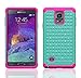 Galaxy Note 4 Case - Galaxy Wireless Samsung Note 4 Dual Layer Diamond Rhinestone Hybrid - Shock Proof Protection for Samsung Galaxy Note 4 (TEAL ON HOT PINK SKIN)