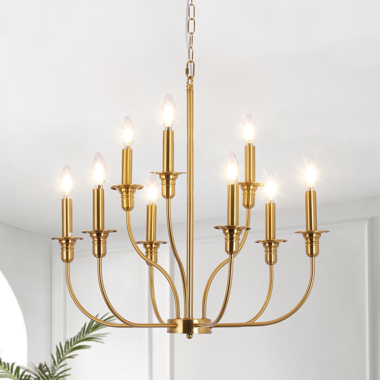 Photo 1 of JZQWCK Gold Chandelier Light Fixture, 2 Tier 9 Lights Modern Farmhouse Chandelier for Dining Room Lighting Candle Hanging Pendant Lights Kitchen Island for Living Room Entryway Bedroom Foyer