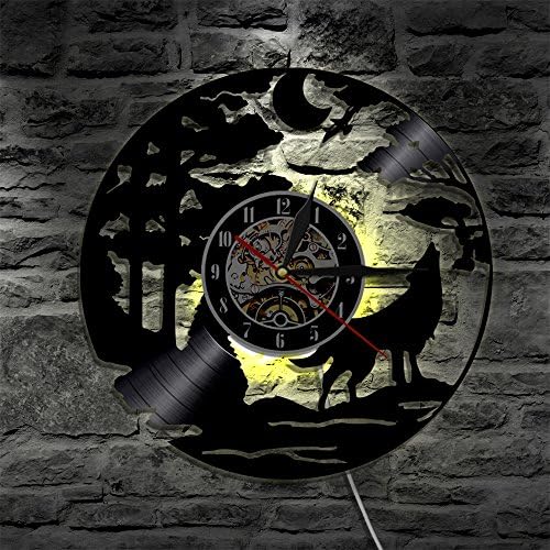 LED Wall Lights, Night Light, Wall Lamp, Wolf Handmade LED Vinyl Wall Clock Color Change Remote Control LED Vintage Backlight Art Cool Living Room Interior Decor