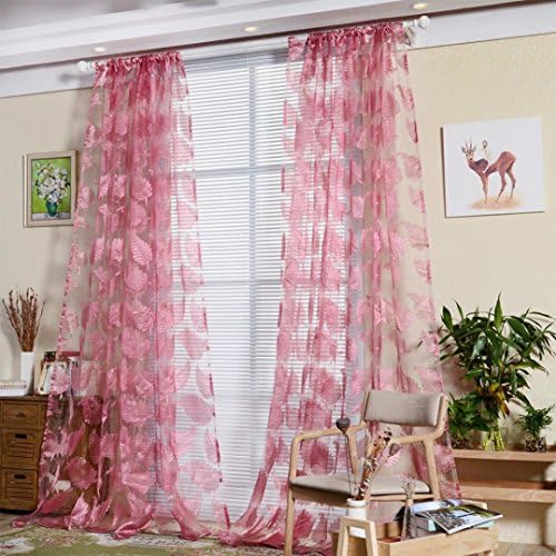 Kuntong 3D Feather Sheer Curtain Tulle Window Treatment Voile Drape Valance 1 Panel Fabric for Living Room Bedroom 200 x 100cm (Pink)