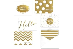 CANOPY STREET Gold Foil All Occasion Note Card Assortment Pack - Set of 24 cards - 6 designs, blank inside - with white envelopes