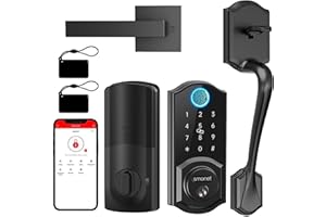 Smart Lock Front Door Set: SMONET Keyless Entry Door Lock with Handle, Smart Fingerprint Front Door Lock Set Bluetooth Electronic Deadbolt Digital Keypad Lock, Auto Lock Compatible with Alexa, Black