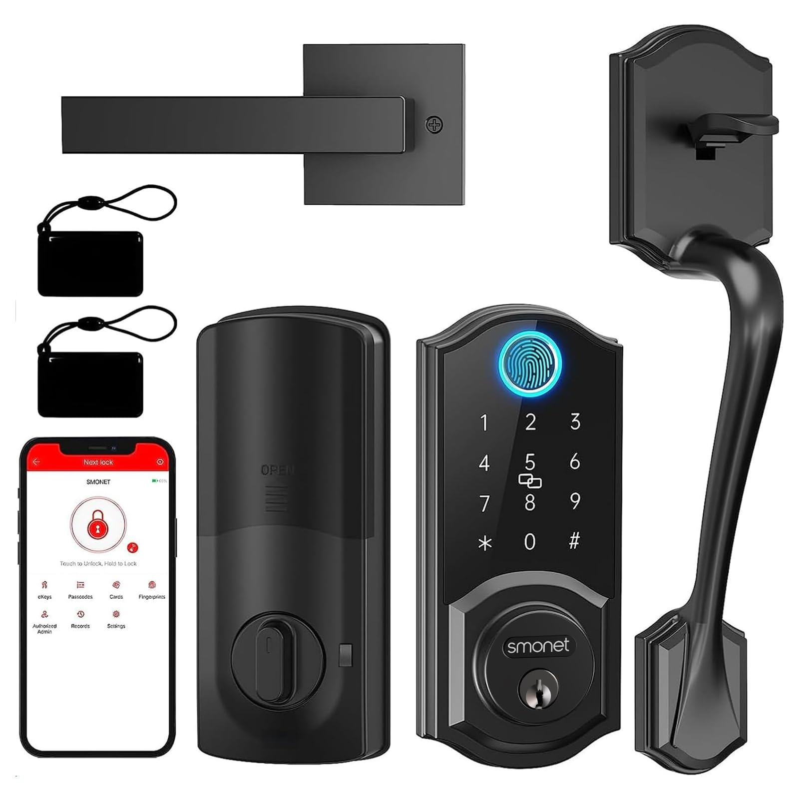 Photo 1 of *MISSING PARTS UNKNOWN*
Smart Lock Front Door, SMONET Keyless Entry Door Lock with Handle, Smart Front Door Lock Set Fingerprint Smart Deadbolt Bluetooth Electronic Digital Keypad Lock, Auto Lock Work with Alexa, Black