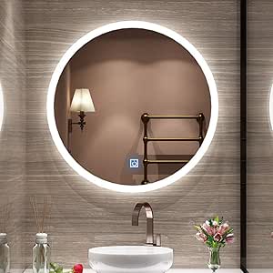 Espejo Redondo, Espejo de tocador Iluminado con LED antivaho, Espejo