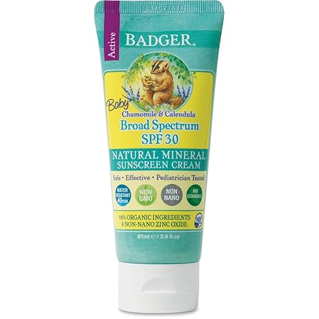 Badger Chamomile and Calendula Broad Spectrum SPF 30 Baby Sunscreen 2.9 oz