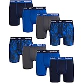 Reebok Mens Boxer Briefs - 8 Pack Stretch Performance Moisture Wicking 6" Inseam Mens Underwear Boxers with Contour Pouch