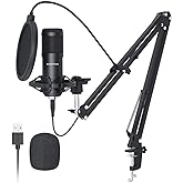 Sudotack USB Streaming Podcast PC Microphone, 192KHz/24Bit Studio Cardioid Condenser Mic Kit with Sound Card, Boom Arm, Shock