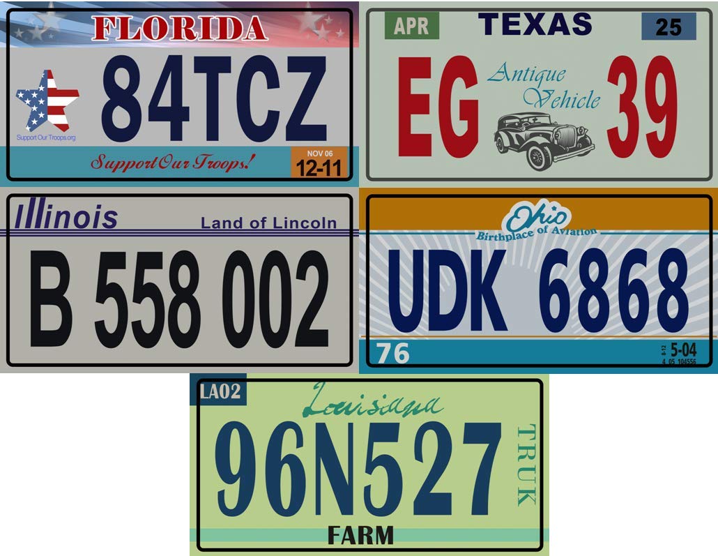 OPO 10 - Set of 5 USA car registration plates in metal - replicas of real American plates (v4)