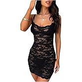 SHENHE Women's Sexy Sheer Lace Mini Dress Bodycon Spaghetti Strap Party Club Night Dress