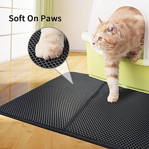 Cat Litter Mat/Trapper With Waterproof Base Layer Rectangular Large Size 28" X 22" Black Cat Trap Mat Non-Slip Backing Soft on Paws Easy to Clean Traps Litter Pan from Box and Paws