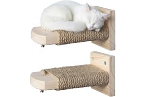 WADY 2Pcs Cat Wall Shelves, Steps, Wall Mounted Cat Climber, Wooden Shelves with Jute Rope, Kittens Furniture for Jumping, Pl