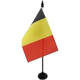 Belgium Table Flag 4'' x 6'' - Belgian Desk Flag 15 x 10 cm - Black plastic stick and base - AZ FLAG