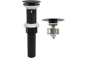 Rackickyer Bathroom Sink Drain,Drain Stopper Bathroom Sink with Overflow,Pop Up Drain Assembly with Detachable Strainer Basket,Built-in Anti-Clogging, Stainless Steel Nut Mattle Black