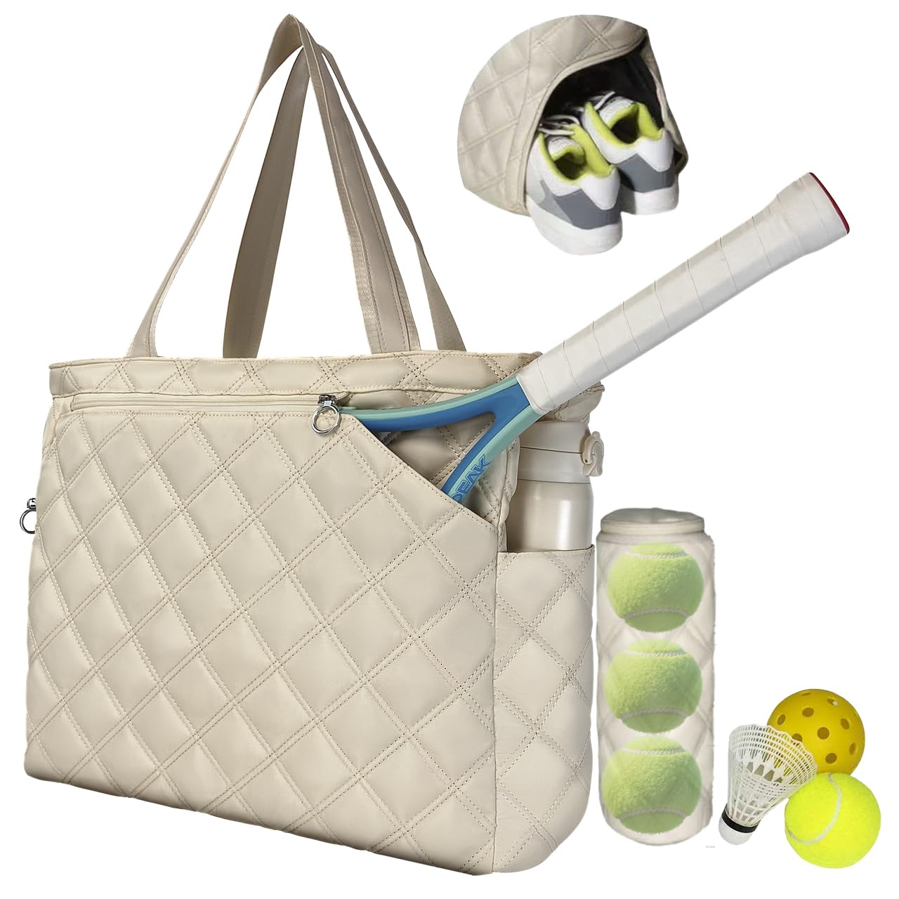 Photo 1 of ***Factory sealed***
MOCUGER Tennis Tote Bags for women(Extra-Large) Pickleball Bags for Women with Independent Shoe Compartment & Base Feet, and Racket StorageBall/Makeup Bag,Gift for Women Outdoor Sports (off White)