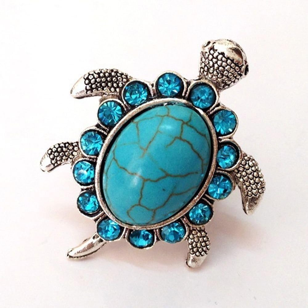 Narubodin Kanyapat Cute Silver for Men Women Blue Rhinestone Tortoise Finger Ring Adjustable Ring