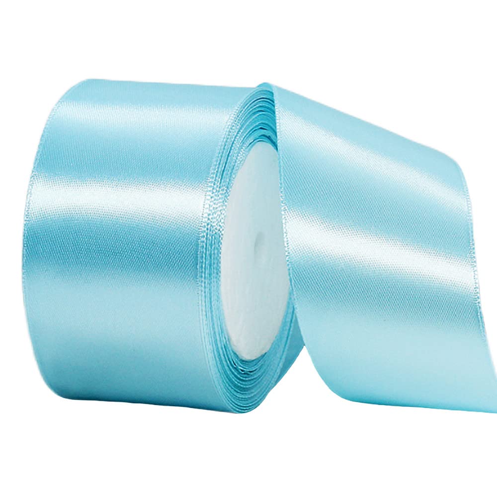 50mm Wide Thick Pastel Blue Ribbon for Gift Wrapping,22m 2Inch Large Fabric Satin Ribbon Baby Blue Bow for Gift Wrapping,Ribbons for Crafting,Wedding,Car,Presents,Cake,Christmas Decorations