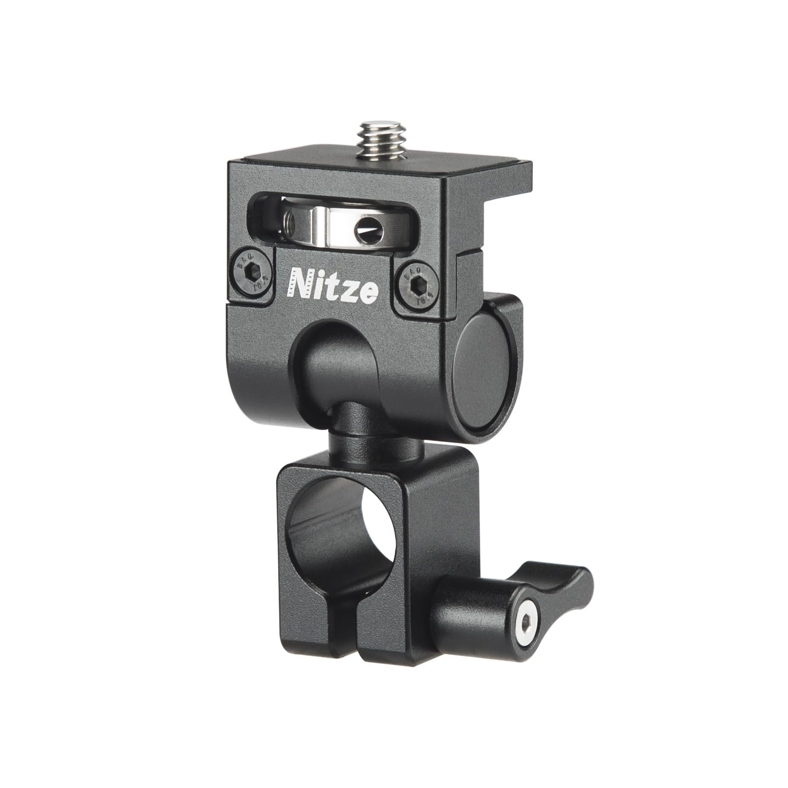 Nitze Camera Monitor Mount with 15mm Rod Clamp, Ajustable Camera Monitor Mount with 1/4" Screw, Supports 360° Swivel and 180° Tilt for 5” and 7” Monitor, Payload up to 5 KG- N54-F5