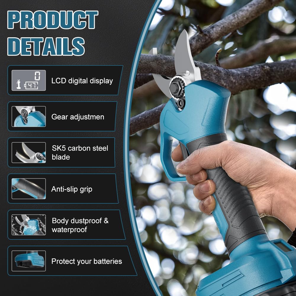 Akku Astschere Elektrische Gartenschere für Makita 18 V mit LCD-Display, Bürstenloser Motor, Elektrische Astsäge,Elektrische Astschere zum Beschneiden von Bäumen und Obstbäumen(ohne Akku) 4