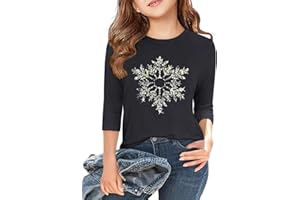 Qbily 3/4 Sleeve Shirt for Girls Casual Basic Tees Fall Winter Halloween Christmas Tops Blouse 5-14 Years Boys