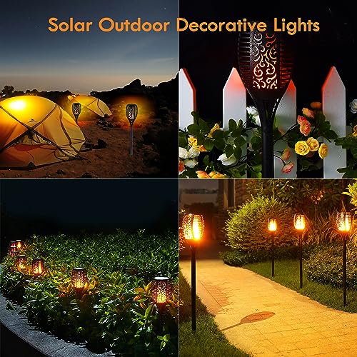 4 Pack Large Solar Torch Lights with 96 LED Flickering Flame, IP65 Waterproof Outdoor Landscape Lighting for Garden, Yard, Patio, Halloween, Camping and Party Decor